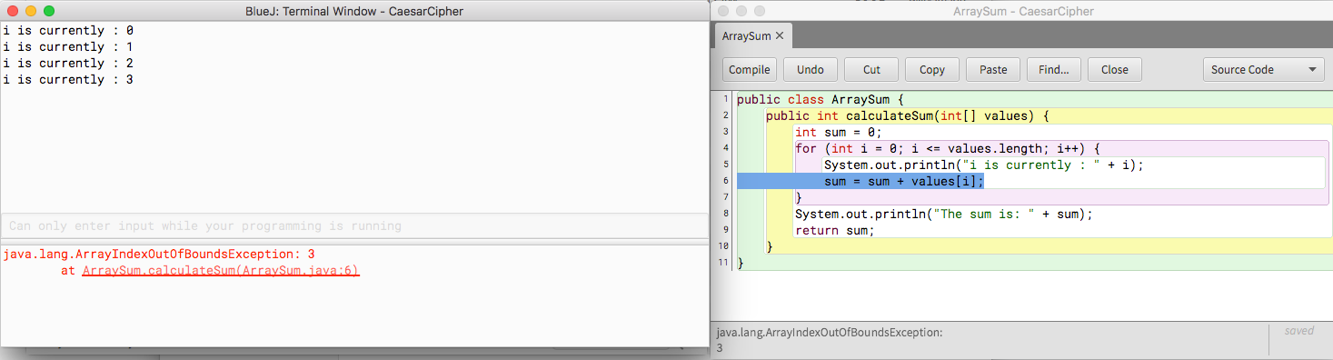 calculateSum with print statement